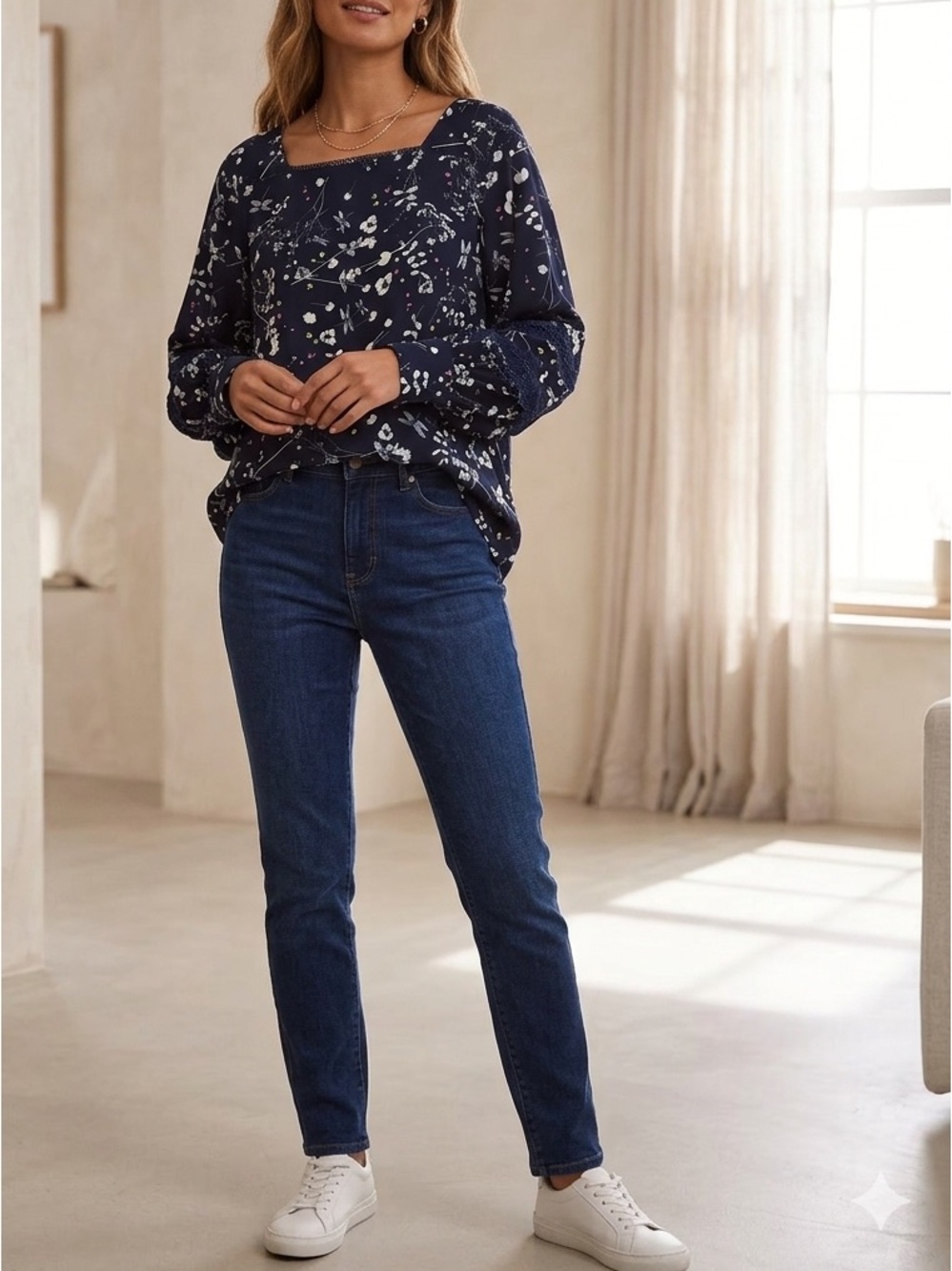 🔥$10FINAL PRICE🔥Next Black Floral Botanical Print Long Sleeve Blouse Scoop Nec❤️
